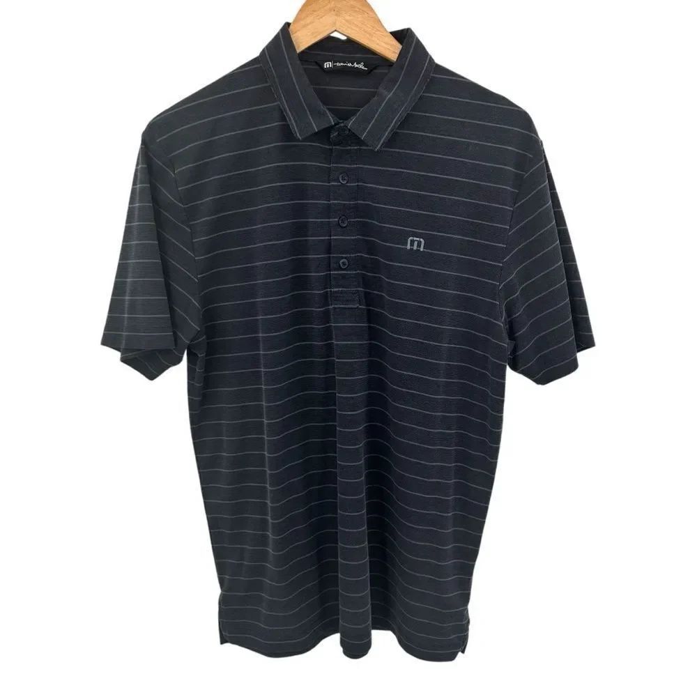 Travis Matthew gray/blue striped polo golf shirt size medium